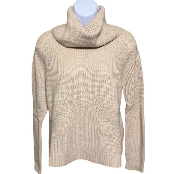 Alice + Olivia Base Wool Cashmere Chunky Knit Cowl Neck Sweater XS Beige Ribbed - Picture 1 of 8